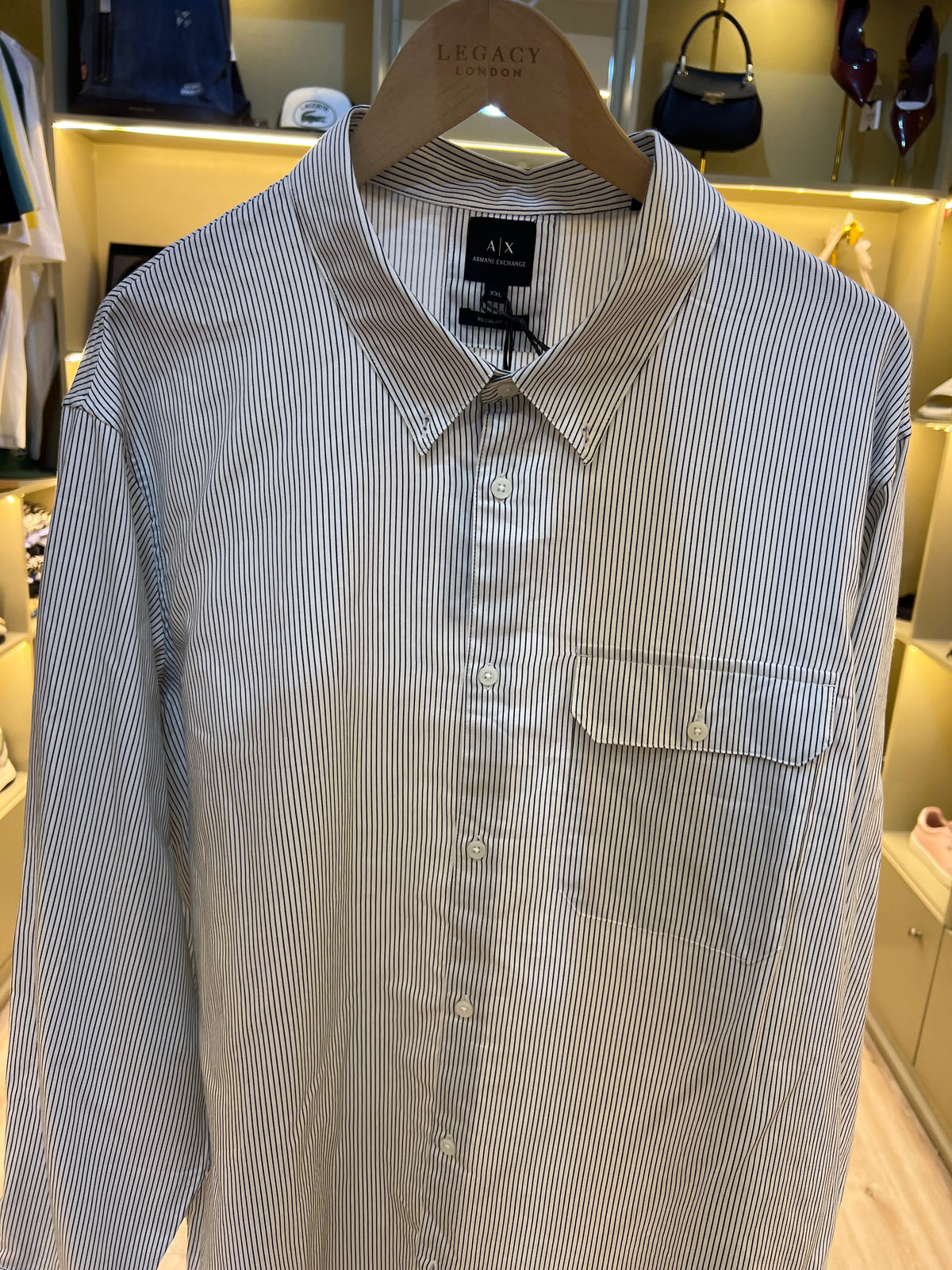 Armani Exchange brand striped button-down shirt