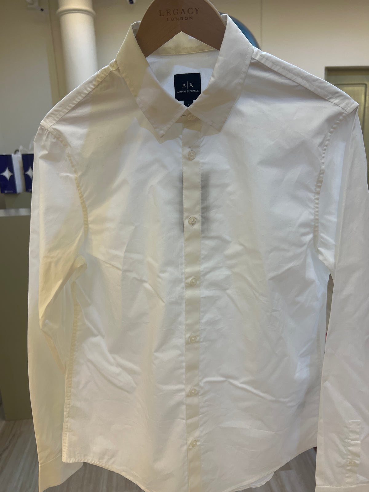 Armani Exchange Popeline stretch shirt, a casual long-sleeved button-up shirt in white