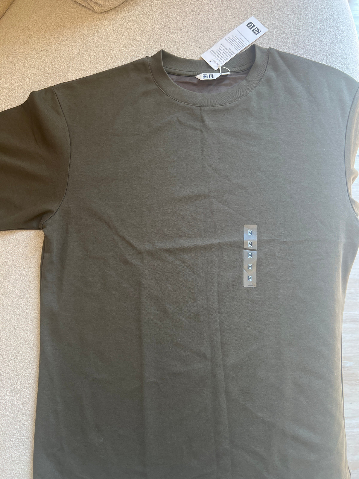 Uniqlo AIRism Cotton Oversized Crew Neck T-Shirt in a olive green color