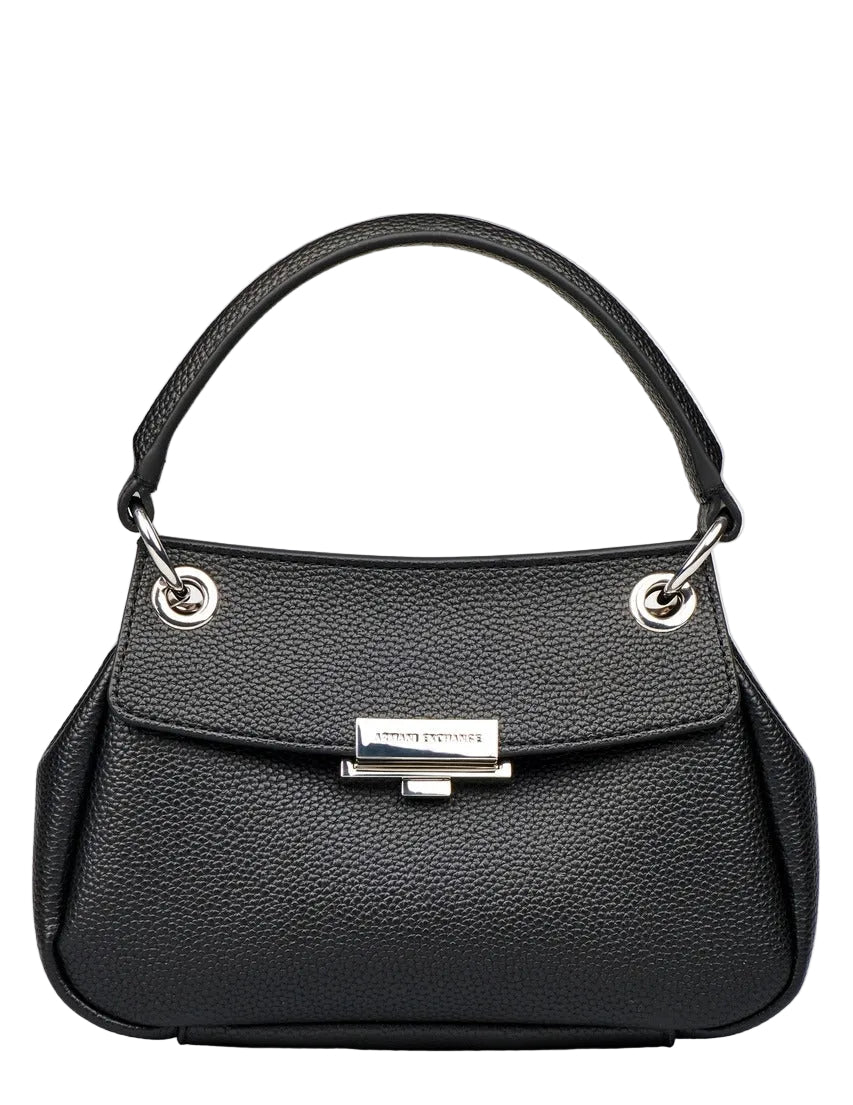 Armani Exchange 949177 CC783 top-handle bag in black faux leather with a grained texture