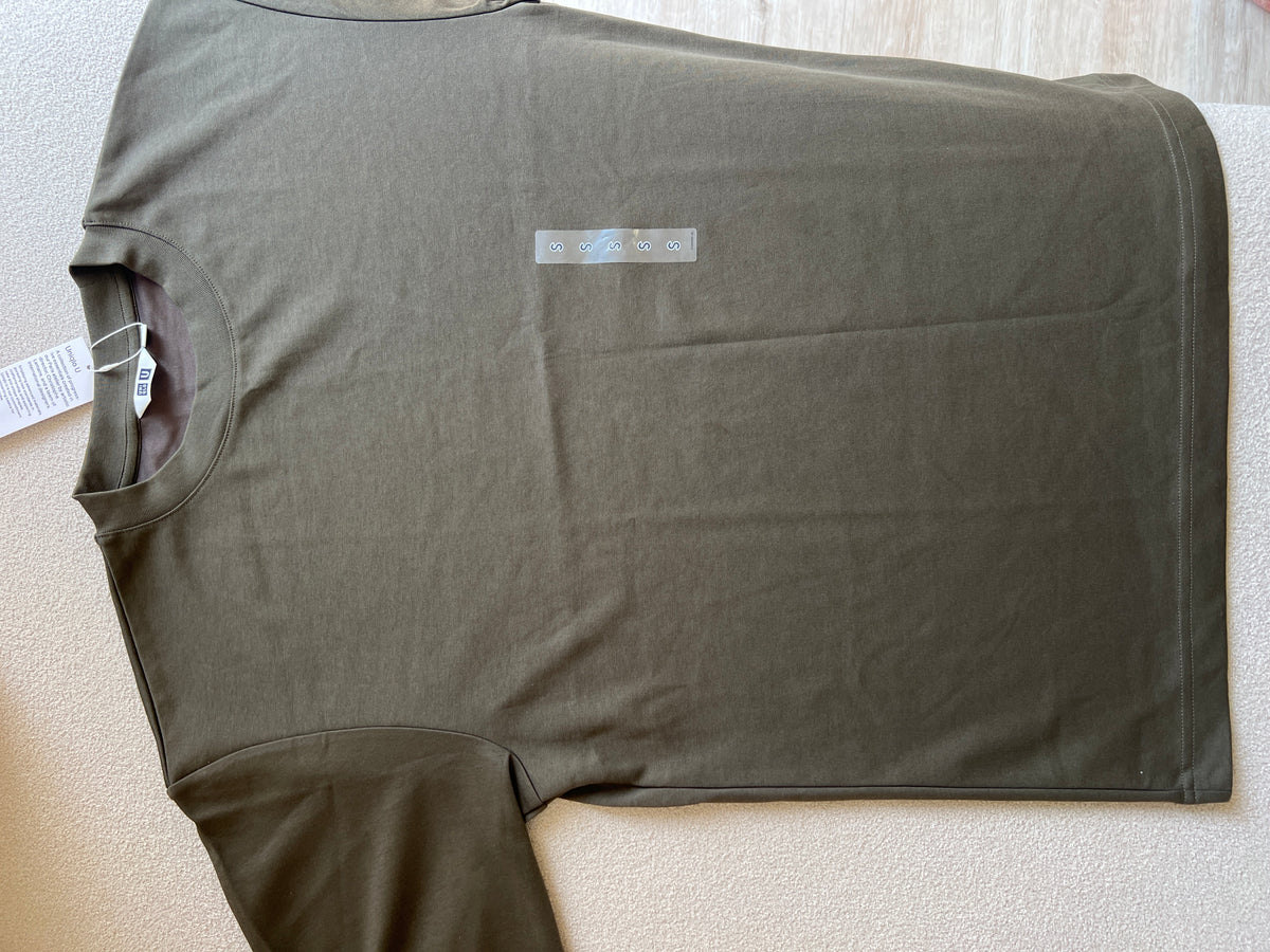 UNIQLO U AIRism Cotton Oversized Crew Neck T-Shirt in a brown or olive green color
