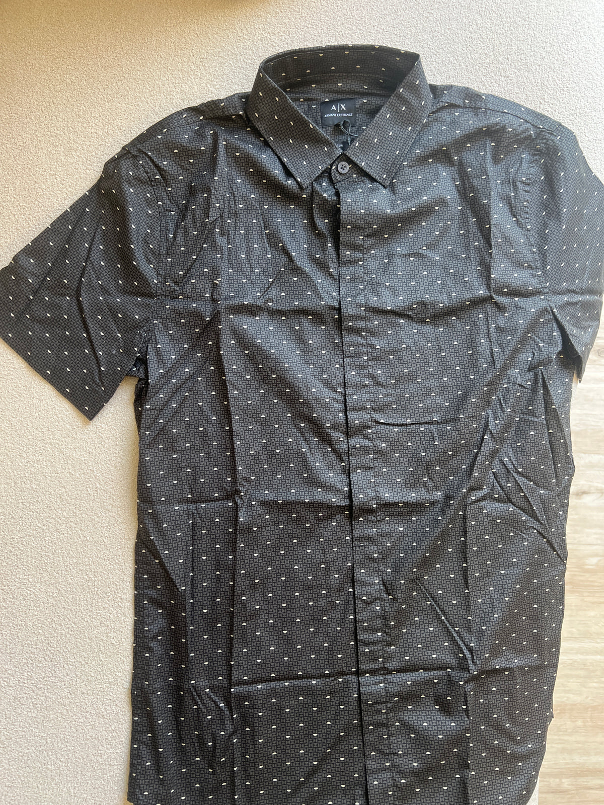 Armani Exchange men's short-sleeve button-down shirt featuring a printed pattern