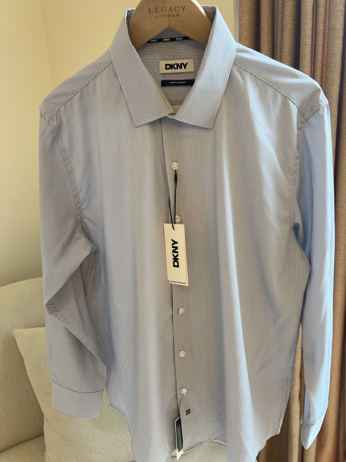 Grey, houndstooth patterned DKNY Licorice Slim Fit dress shirt