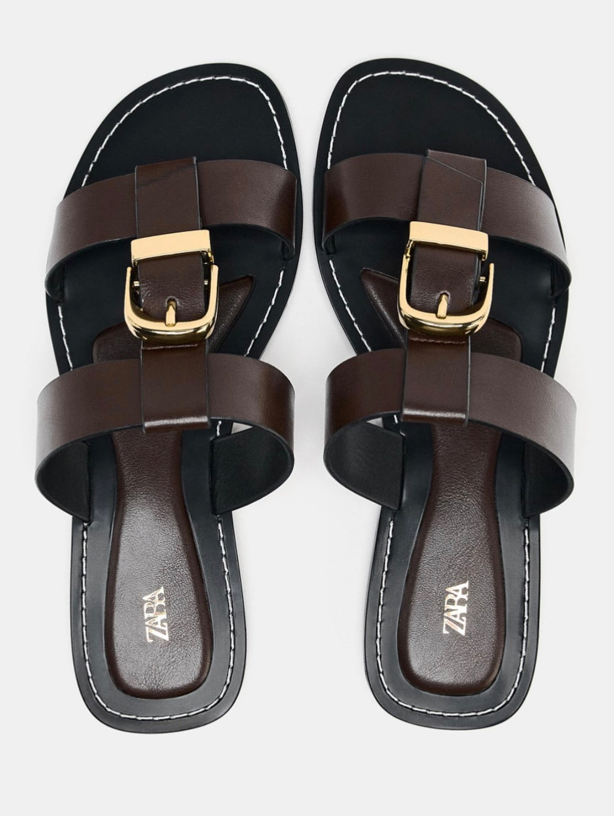 Zara brown double-strap flat sandals