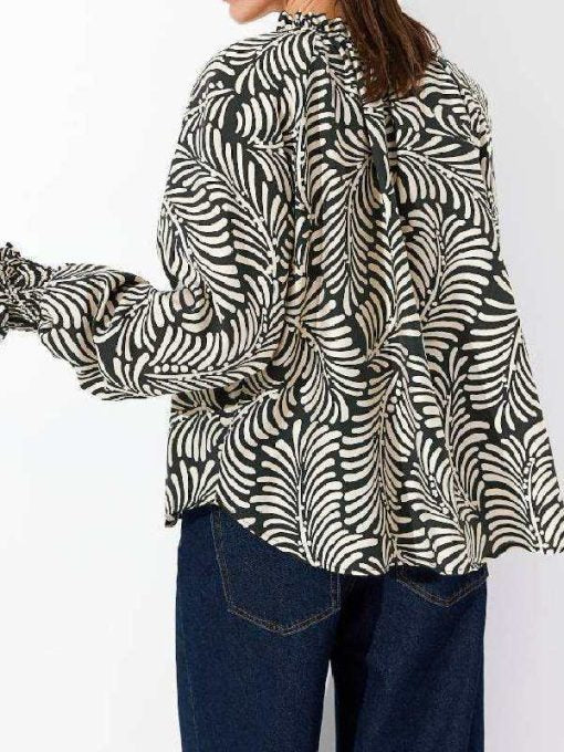 H&M Tie-belt shirt dress in a black and white leaf print pattern