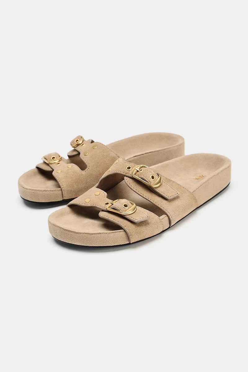 Zara split suede buckle sandals