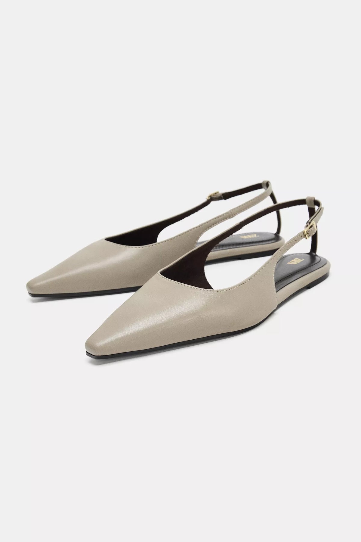 taupe leather slingback shoes are from Zara