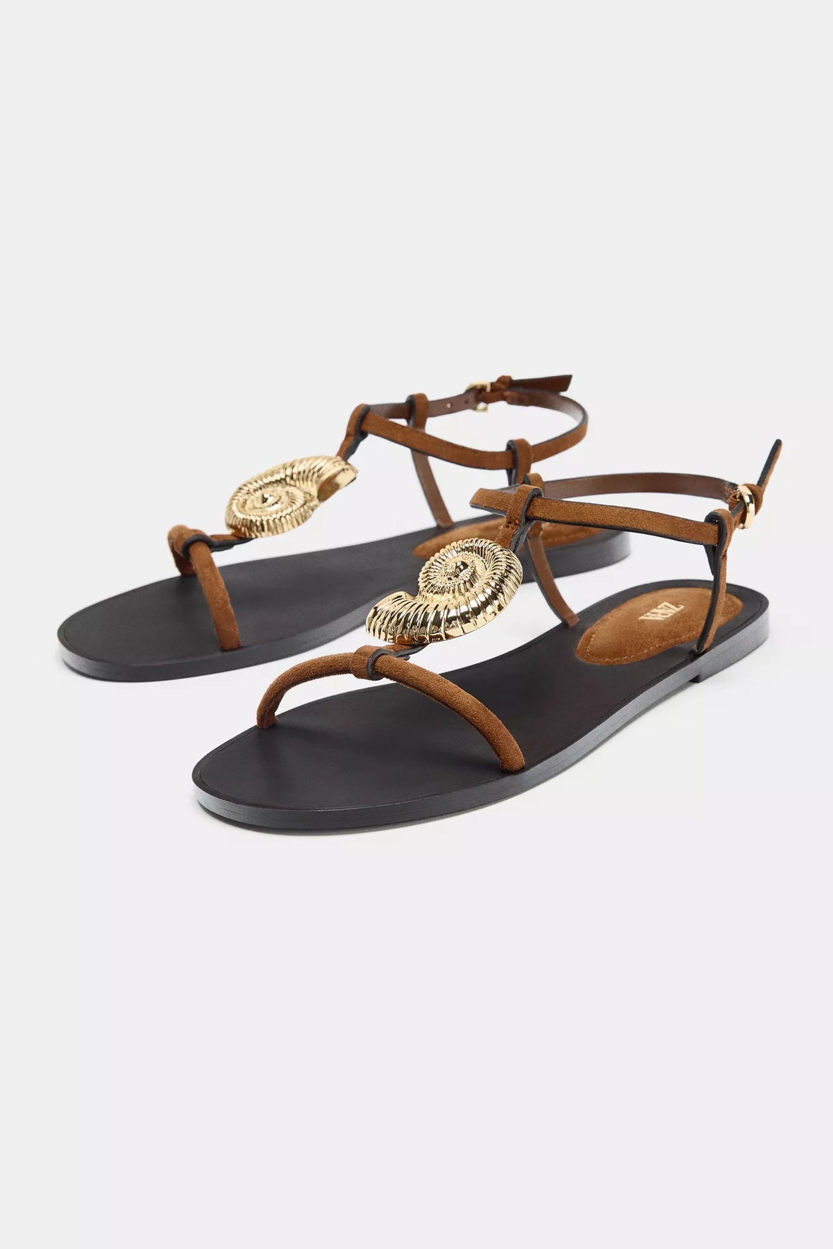 Zara brand brown flat toe-ring sandals