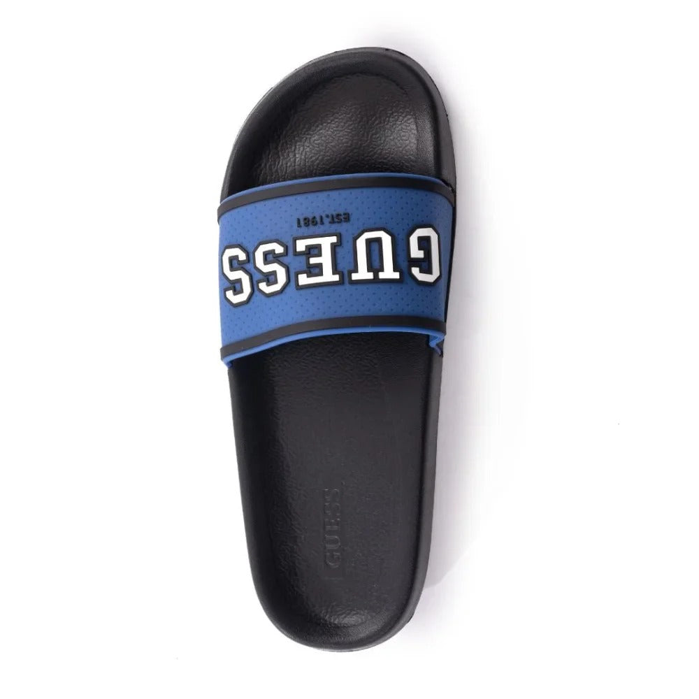 Pair of Guess Elliot slide sandals in black and blue