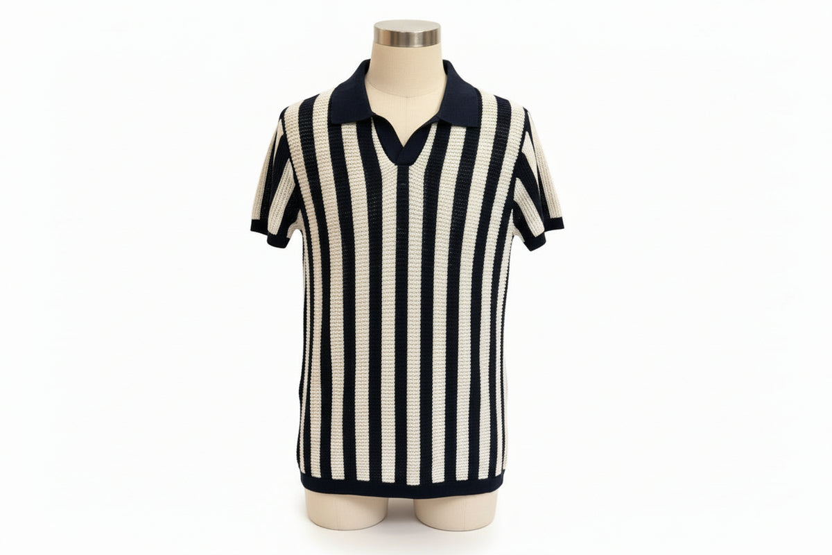 LCY Pure Cotton Stripped Knitted Polo Shirt