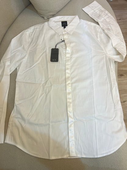 Armani Exchange white long-sleeved button-down shirt