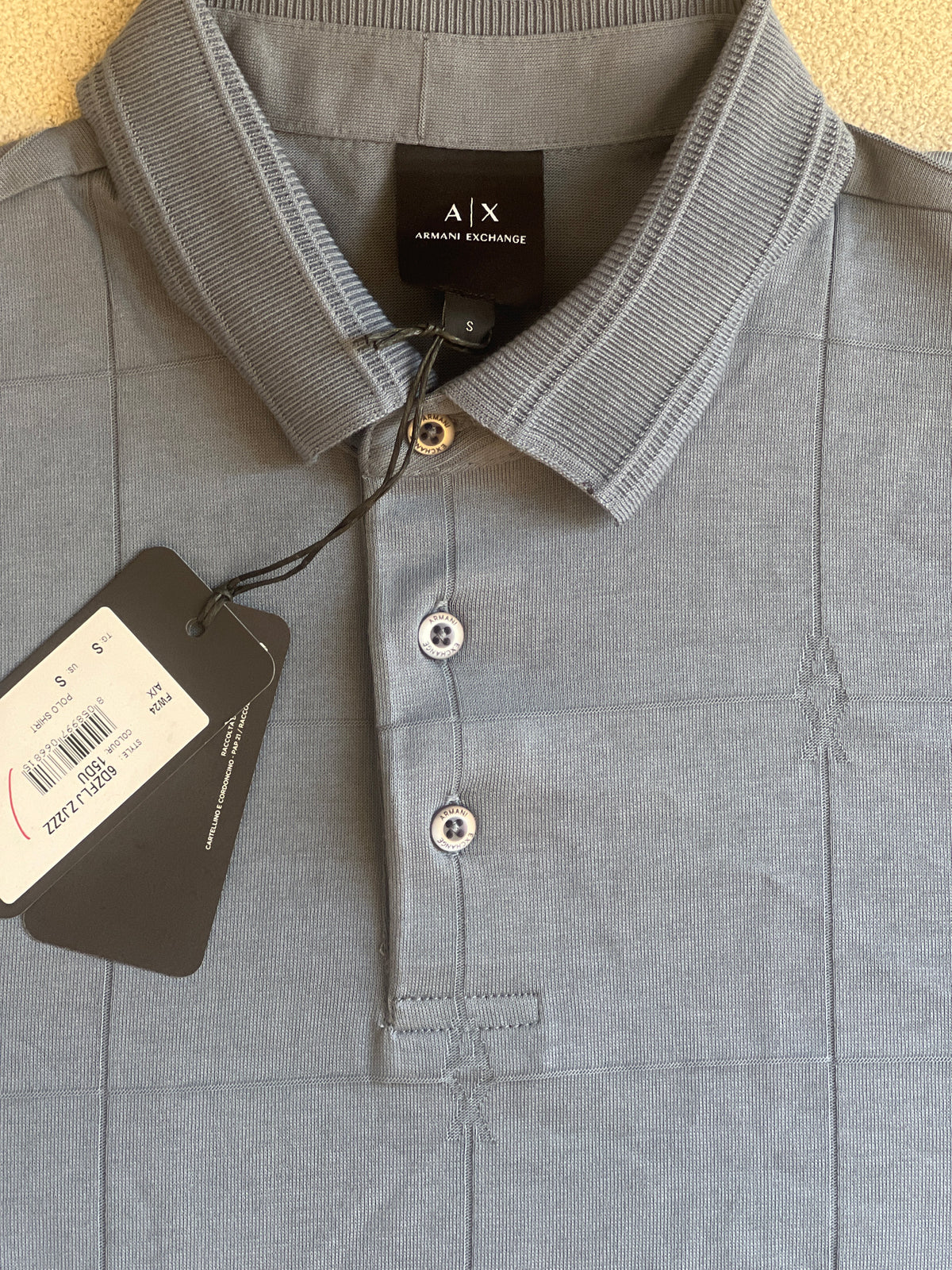 Armani Exchange Men's Cotton Jacquard Grid Polo T-shirt