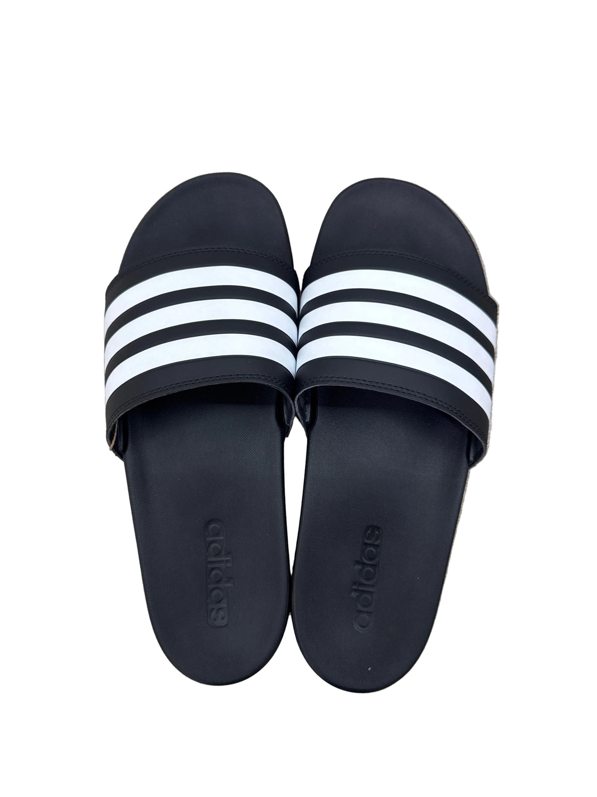 Pair of Adidas Adilette Comfort Slides in core black and white