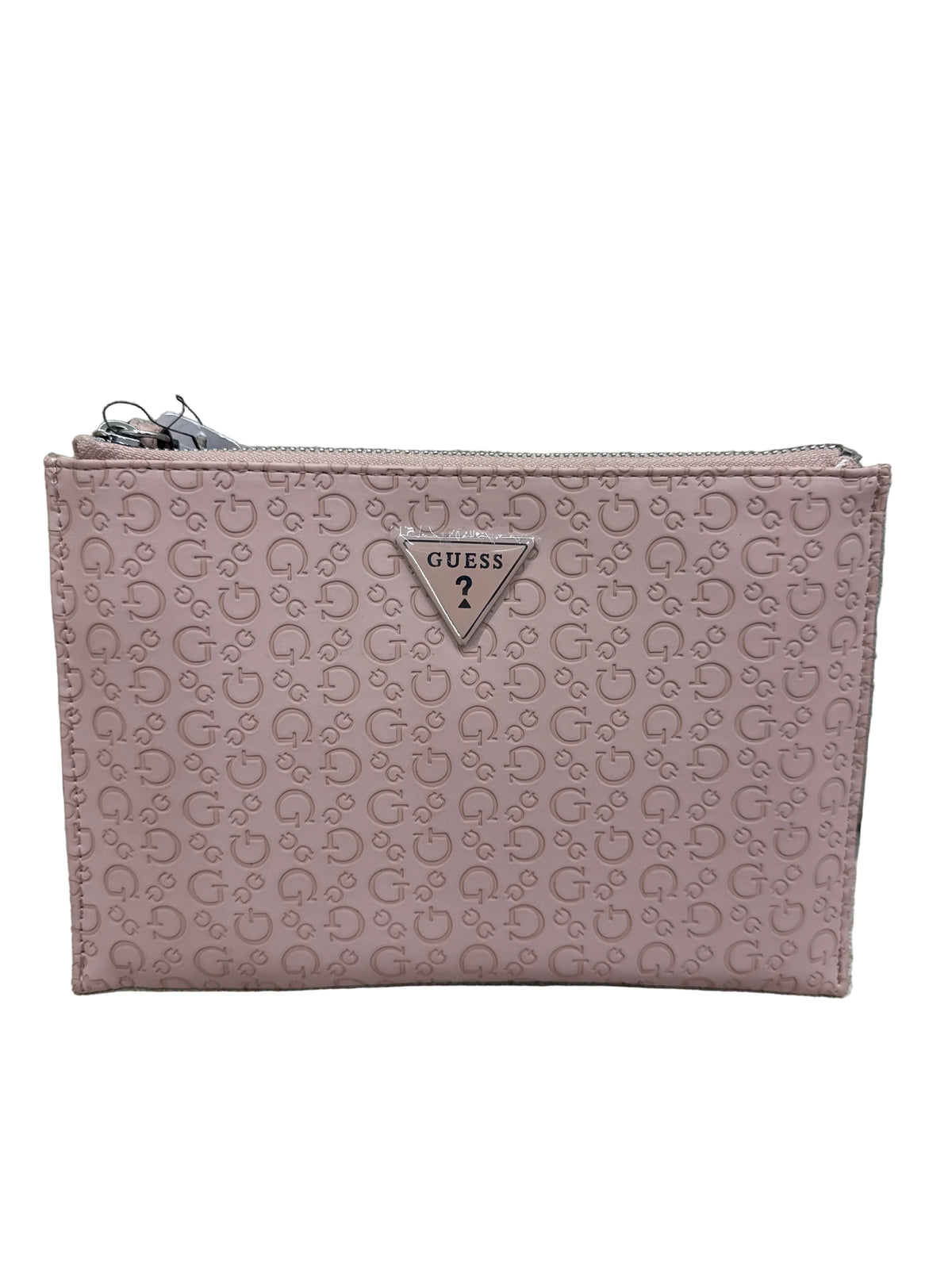Guess pink monogrammed cosmetic makeup bag