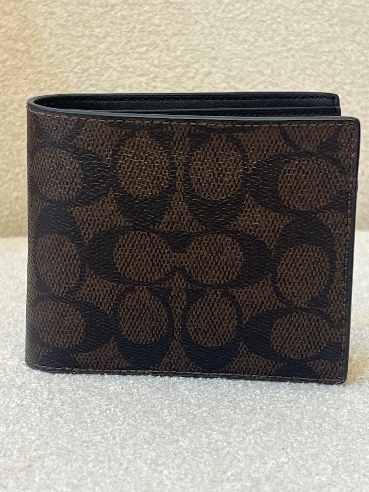 COACH Men's CA001 3-in-1 Wallet in Blocked Signature Mahogany Multi, featuring signature coated canvas and refined calf leather