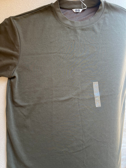 Uniqlo AIRism Cotton Oversized Crew Neck T-Shirt in a olive green color