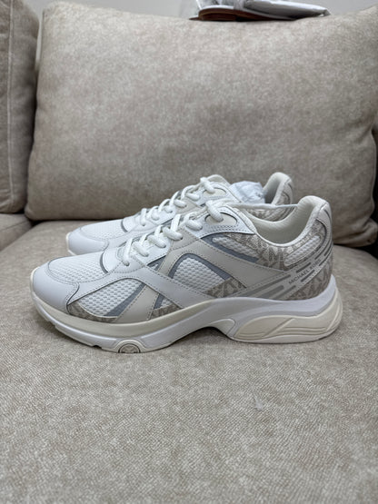 Michael Kors Leo Mixed-Media Trainer in the Vanilla Combo color