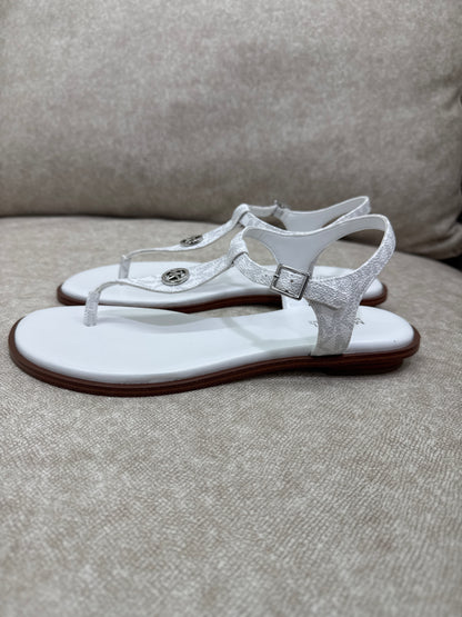 Pair of Michael Kors Mallory Signature Logo T-Strap Sandals in Bright White