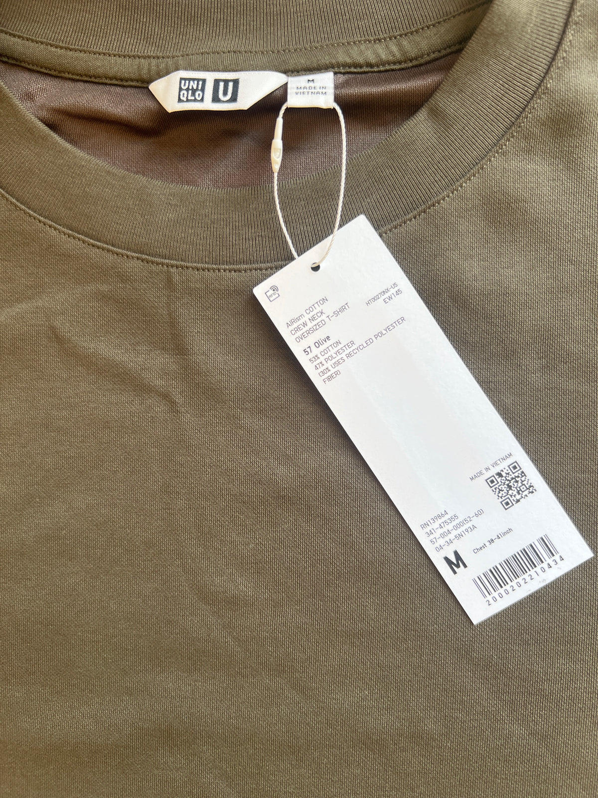 Uniqlo AIRism Cotton Oversized Crew Neck T-Shirt in a olive green color