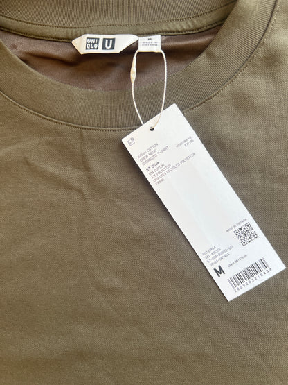 Uniqlo AIRism Cotton Oversized Crew Neck T-Shirt in a olive green color