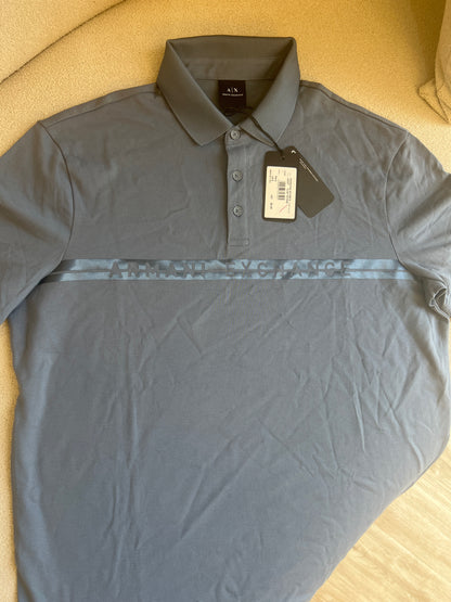 Armani Exchange logo-lettering polo T-shirt in cotton, available in  color blue