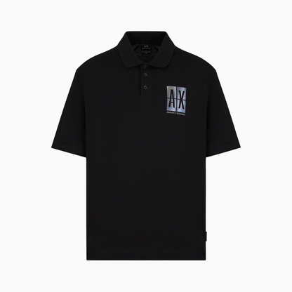 ARMANI EXCHANGE Abstract Print Black Loose Fit Jersey Polo T-Shirt M