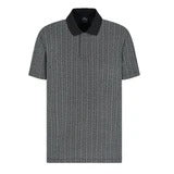 Armani Exchange men's polo shirt with a black collar and a light grey/silver all-over pattern