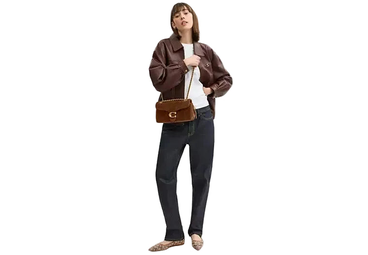 Coach Quilted Tabby 26 shoulder bag in suede with a gold-tone logo hardware and a chain strap