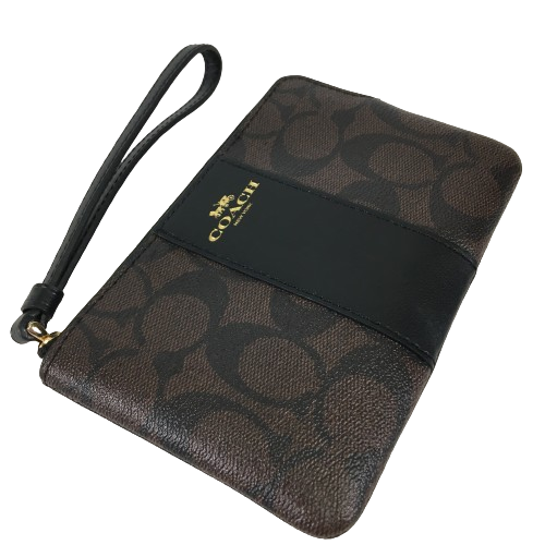 Coach Corner Zip Wristlet in Signature coated canvas and smooth leather