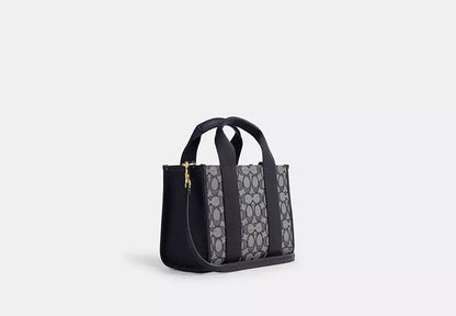 Coach Smith Tote Bag 24 in signature jacquard and smooth leather with a silver/black color scheme