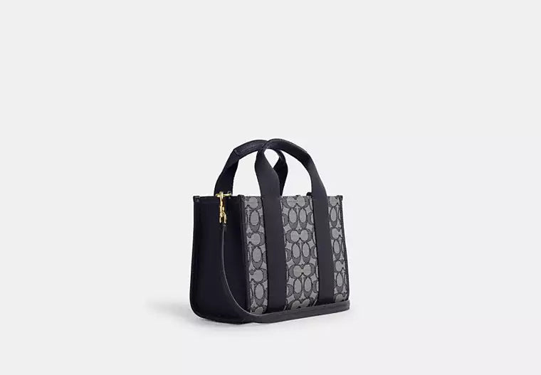 Coach Smith Tote Bag 24 in signature jacquard and smooth leather with a silver/black color scheme