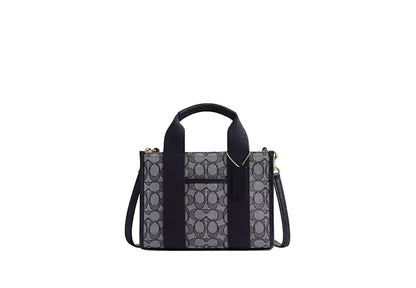 Coach Smith Tote Bag 24 in signature jacquard and smooth leather with a silver/black color scheme