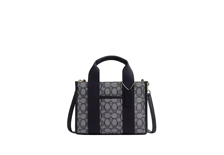 Coach Smith Tote Bag 24 in signature jacquard and smooth leather with a silver/black color scheme