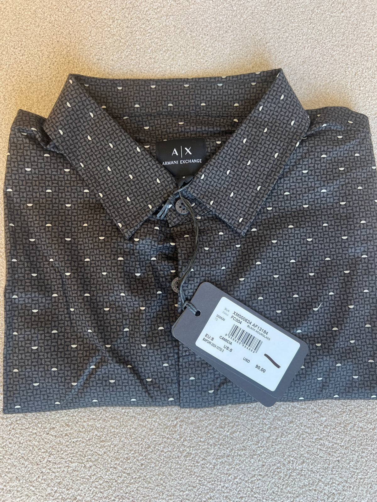 Armani Exchange men's short-sleeve button-down shirt featuring a printed pattern