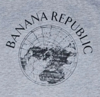 Gray Banana Republic graphic t-shirt featuring a world map logo