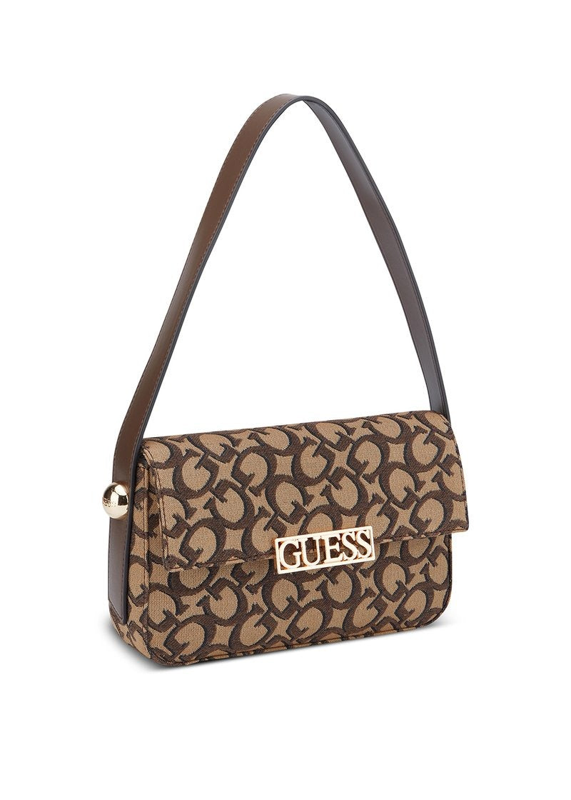 Guess Tracie shoulder bag in a brown monogram canvas