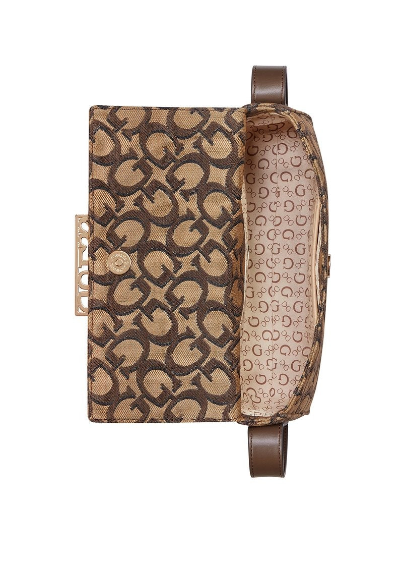 Guess Tracie shoulder bag in a brown monogram canvas