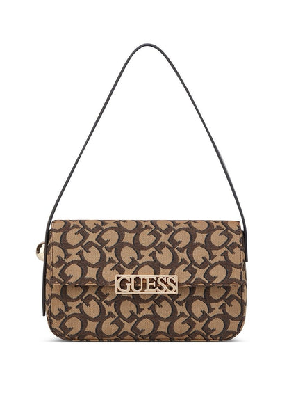 Guess Tracie shoulder bag in a brown monogram canvas