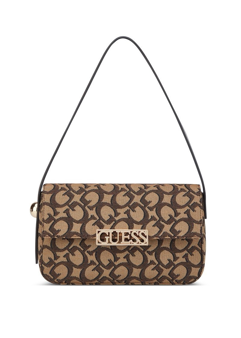 Guess Tracie shoulder bag in a brown monogram canvas