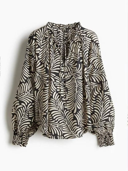 H&M Tie-belt shirt dress in a black and white leaf print pattern