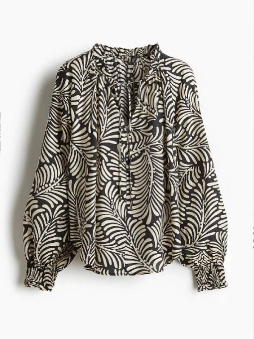 H&M Tie-belt shirt dress in a black and white leaf print pattern