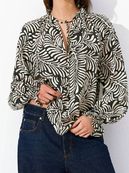 H&M Tie-belt shirt dress in a black and white leaf print pattern