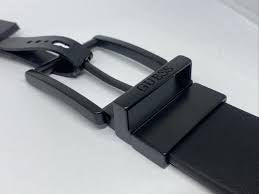 Guess brand reversible black and brown men's belt featuring a swivel buckle