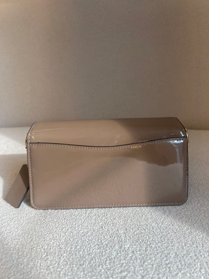 Coach Tabby Chain Clutch in dark stone patent signature leather