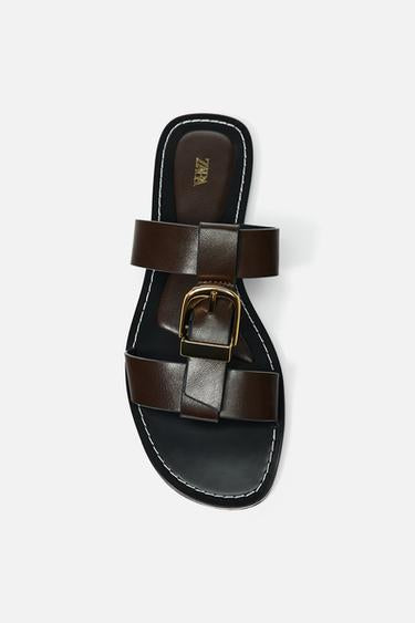 Zara brown double-strap flat sandals