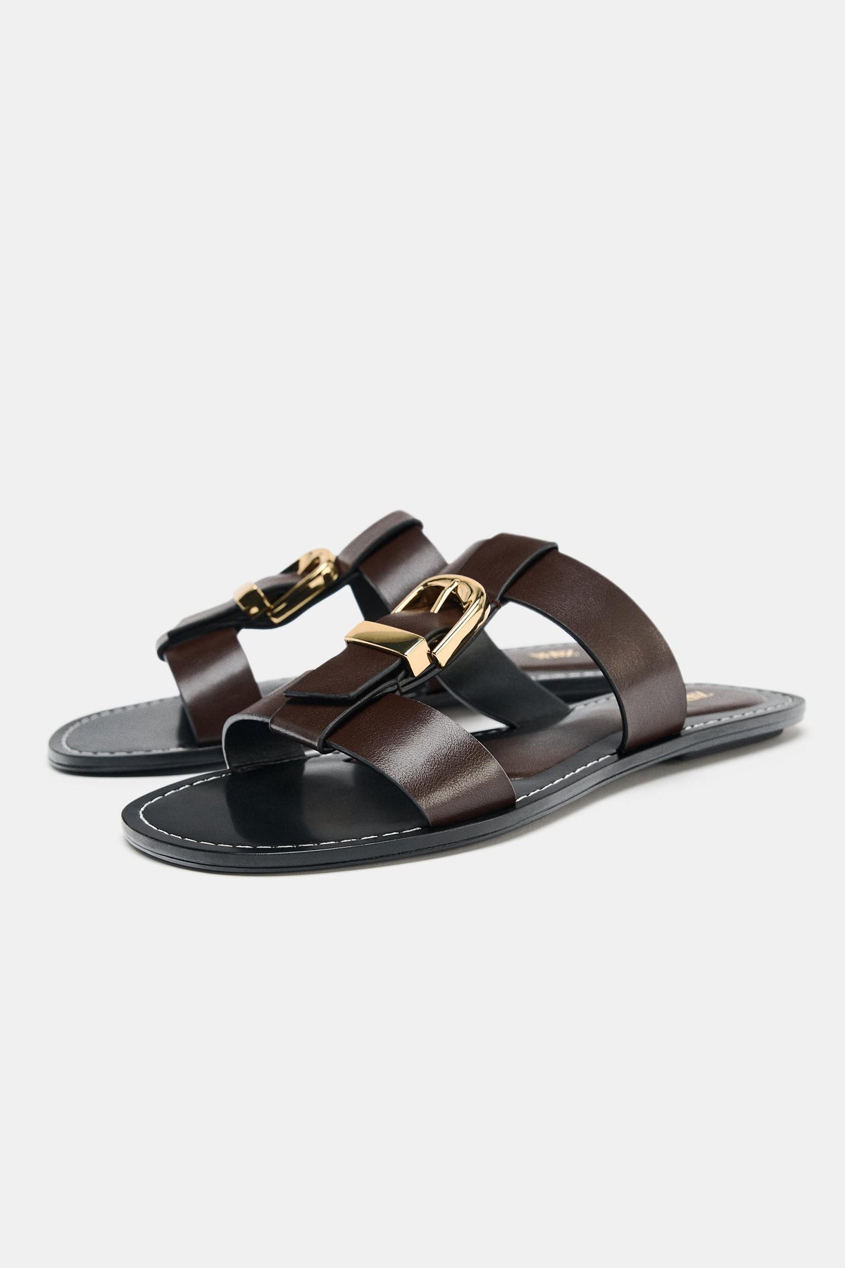 Zara brown double-strap flat sandals