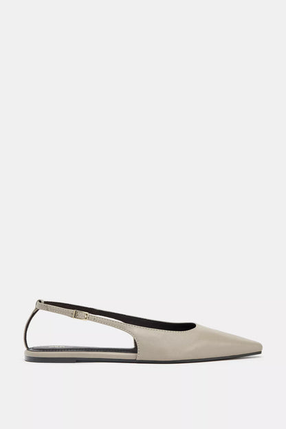taupe leather slingback shoes are from Zara