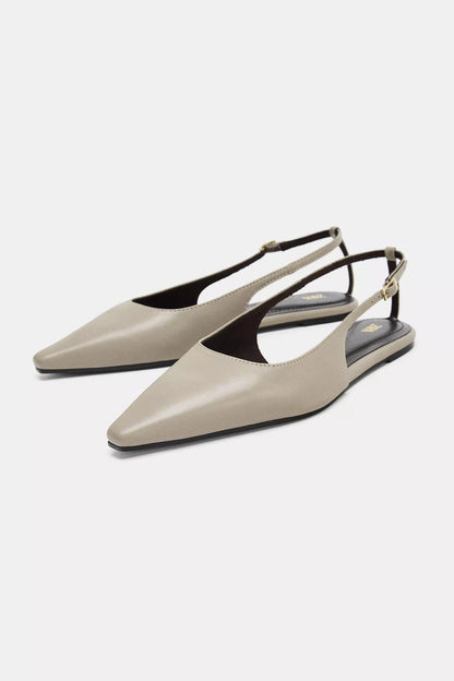 taupe leather slingback shoes are from Zara