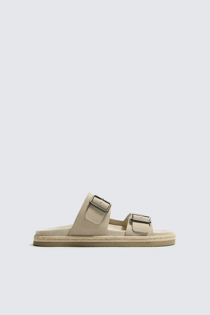 Zara DOUBLE STRAP LEATHER SANDALS