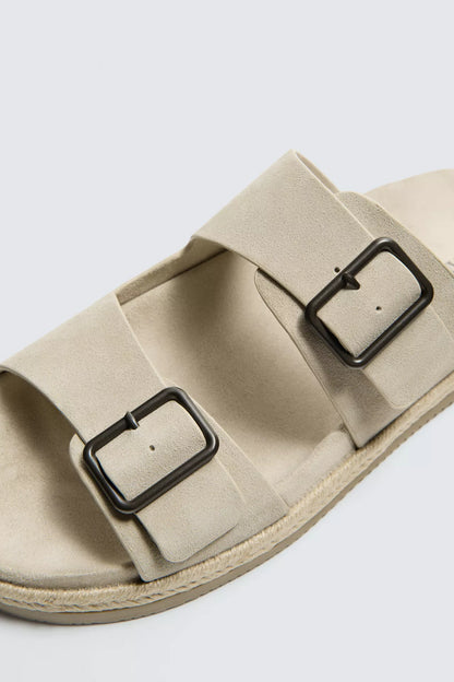 Zara DOUBLE STRAP LEATHER SANDALS